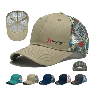 Cotton Patterned Mesh Trucker Cap With Aztec-Style